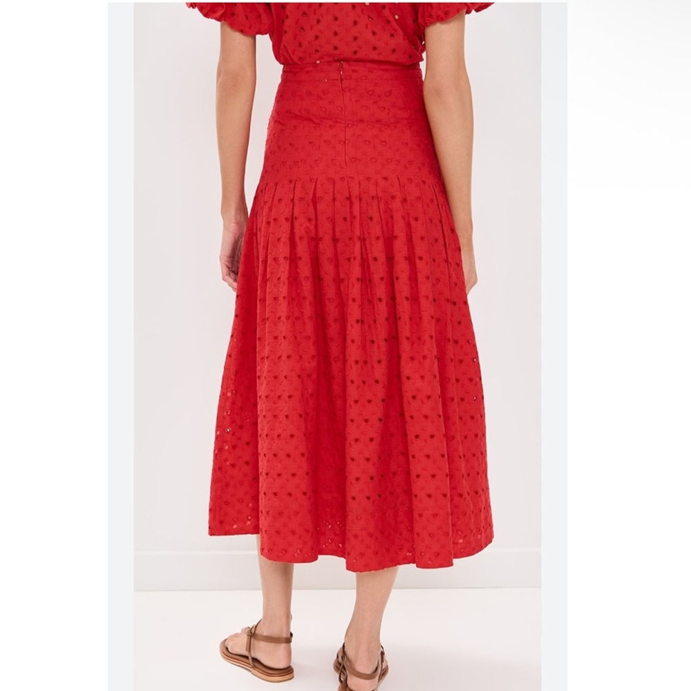 The Great The Rhythm Eyelet Cotton Midi Skirt in Red Rose size large $295 msrp - Picture 7 of 12